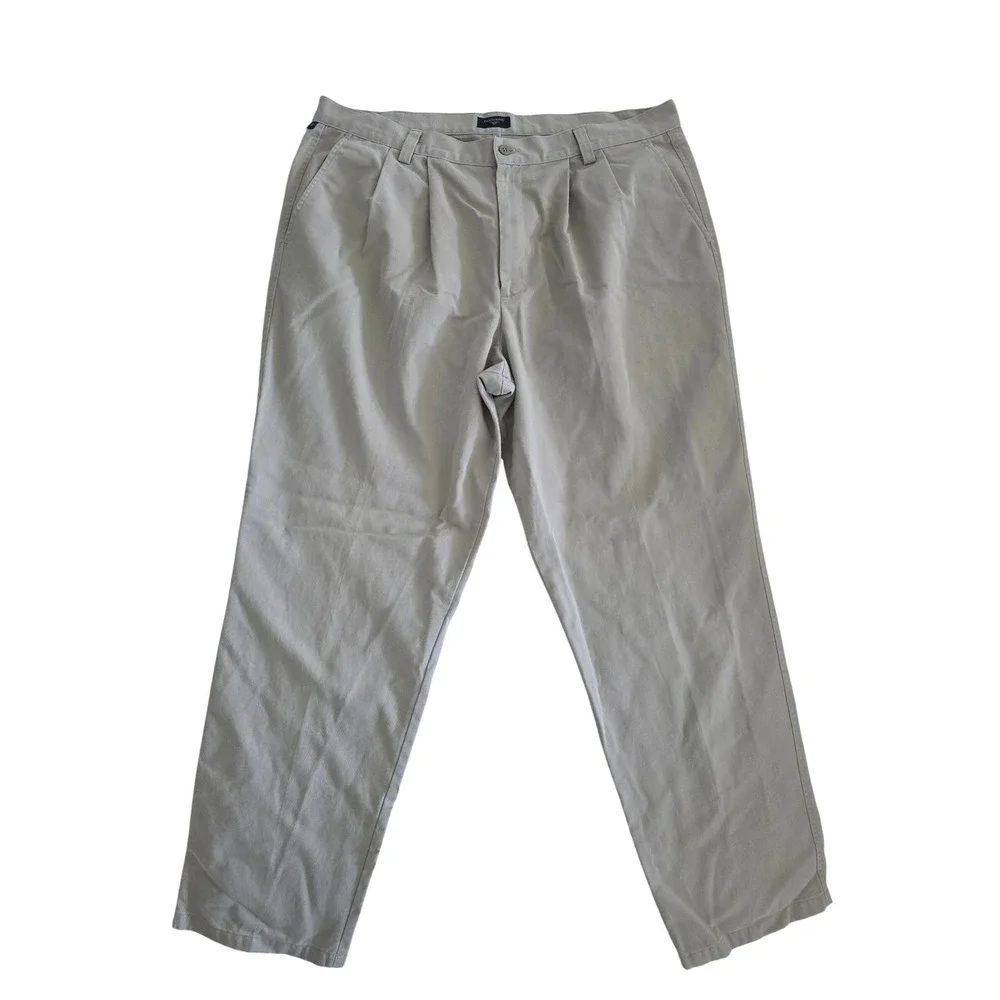 Dockers‎ Mens Pleated Relaxed Fit Khaki Chino Pants Tan Cotton 40x34